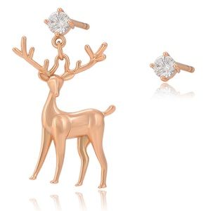 Christmas Deer Stud Earrings 18k Gold Color Luxury Jewelry